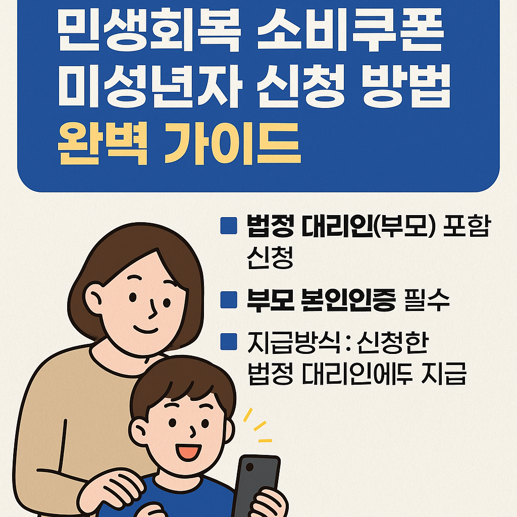 2025년 민생회복 소비쿠폰 미성년자 신청 방법 인포그래픽