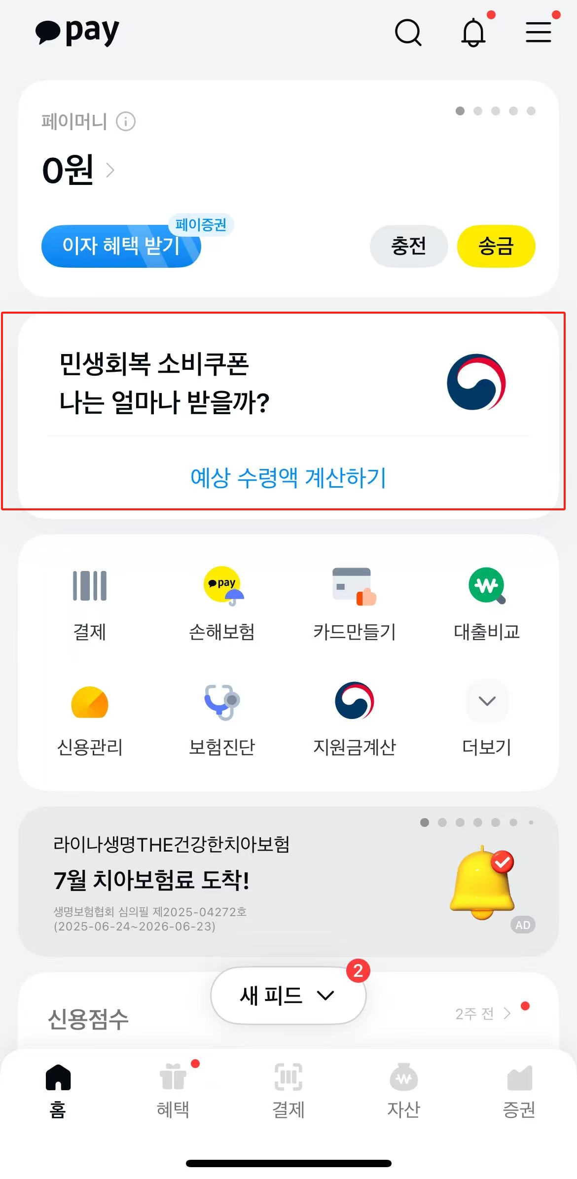 카카오페이 민생지원금 신청 2단계 - 신청 배너 클릭