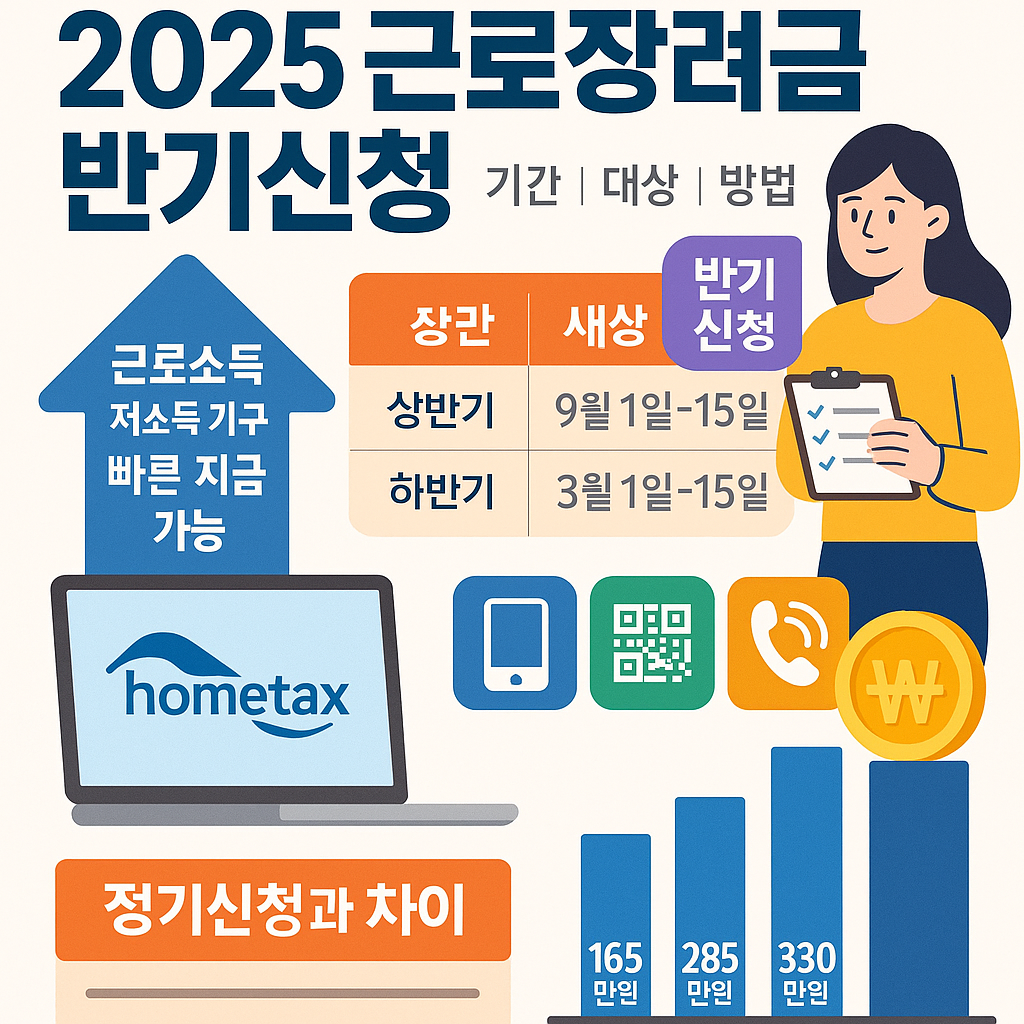 2025 근로장려금 반기신청 신청날짜(9월1일~15일) 기간 대상 방법 지급액 정기신청 차이 총정리