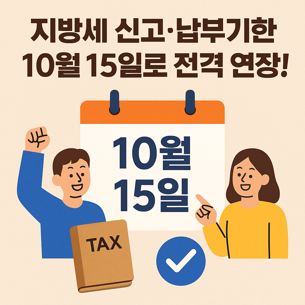 지방세 신고 납부기한 10월 15일로 연장 안내 이미지